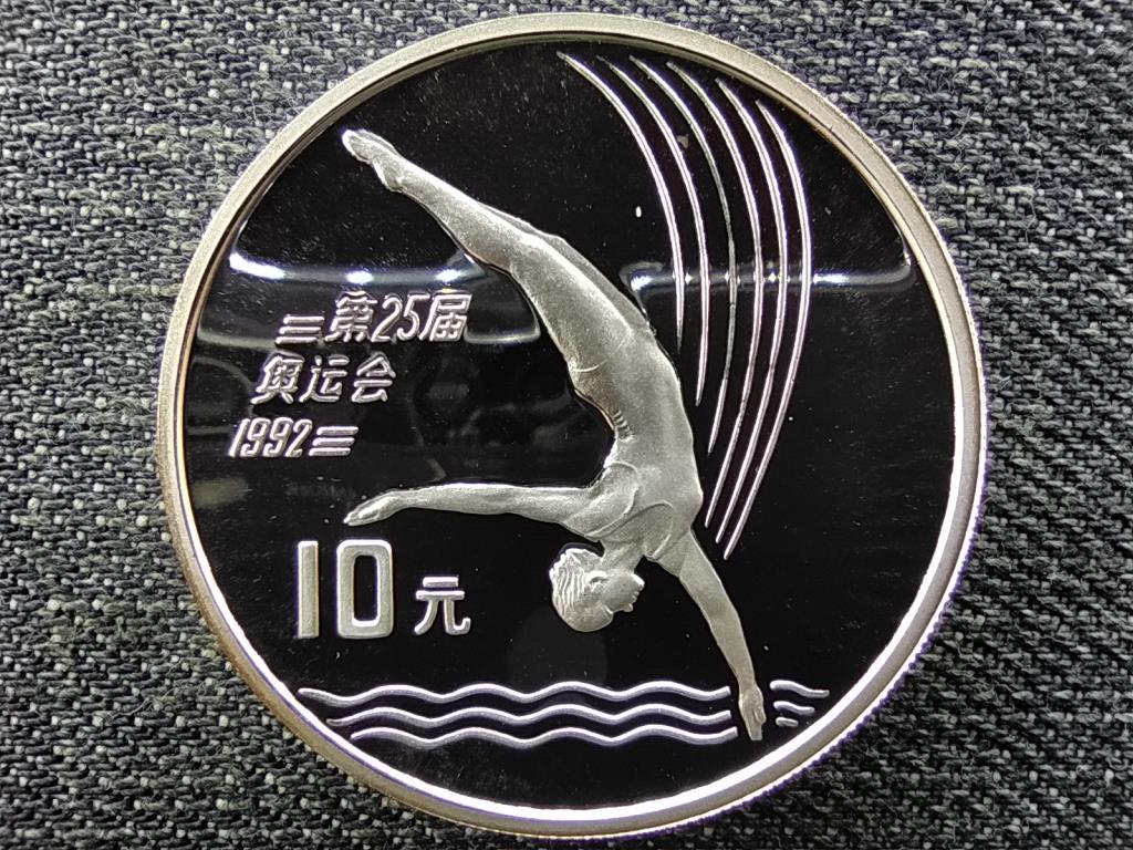 Kína Nyári Olimpia 1992, Barcelona, Műugrás .900 ezüst 10 Jüan 1990 PP