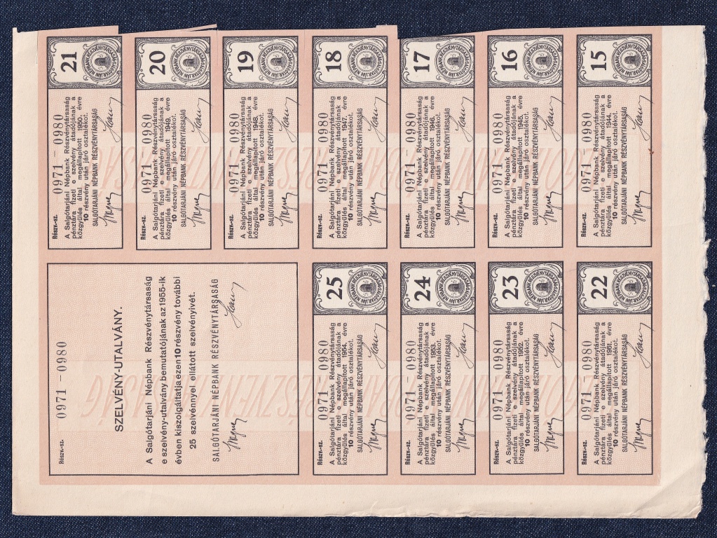 Salgótarjáni Népbank Részvénytársaság osztalék szelvény utalvány 1944