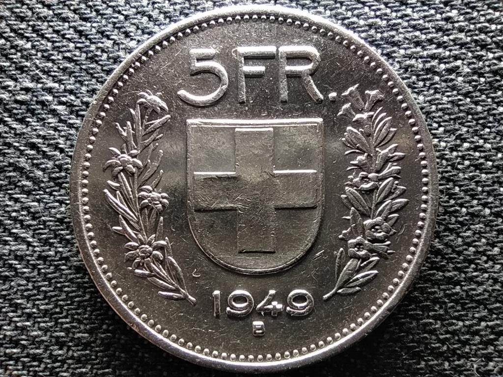 Switzerland 5 Francs .835 Silver Coin 1949 B