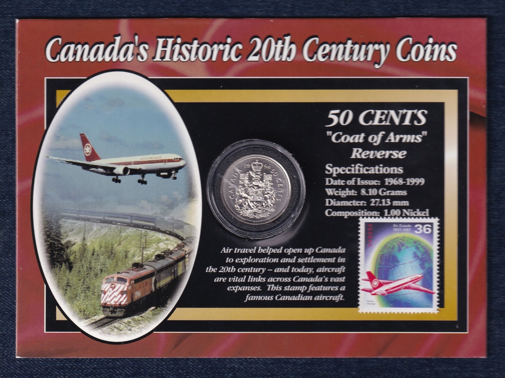 Kanada 20. századi történelme címer 50 cent 1996 + Air Canada bélyeg szett