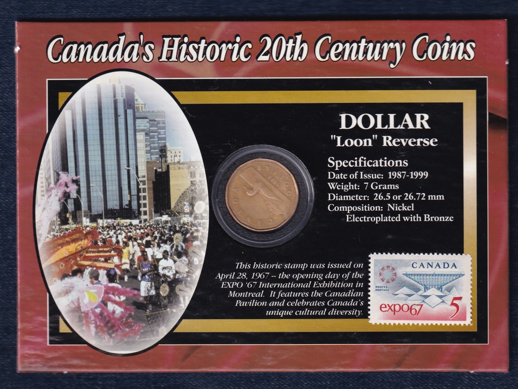 Kanada 20. századi történelme jeges búvár 1 dollár 1988 + EXPO 67 bélyeg szett