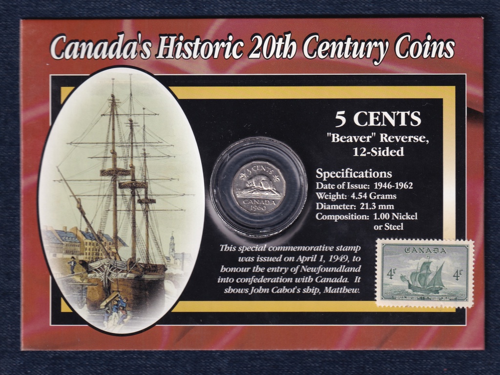 Kanada 20. századi történelme hód 5 cent 1960 + 4 cent bélyeg 1949 szett