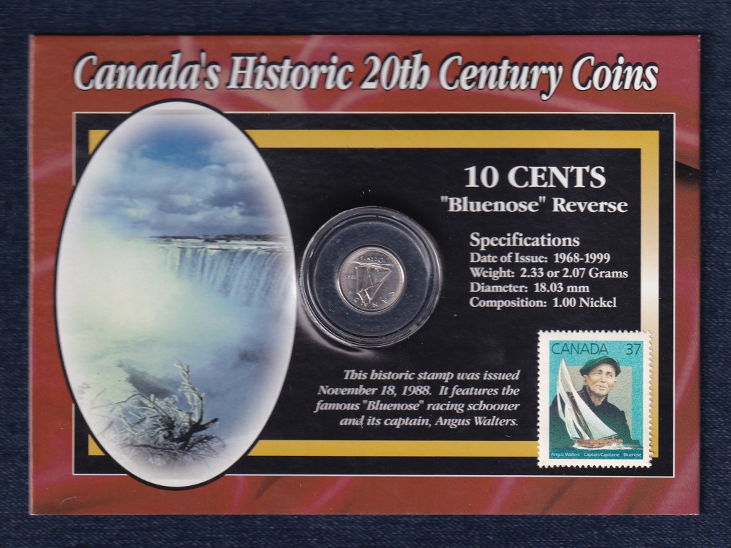 Kanada 20. századi történelme Bluenose 10 cent 1995 + Bluenose bélyeg 1988 szett
