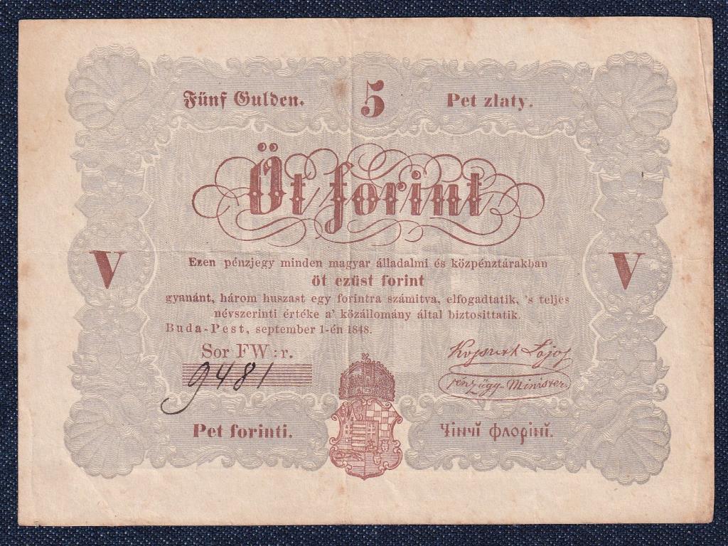 Szabadságharc (1848-1849) Kossuth bankó 5 Forint bankjegy 1848