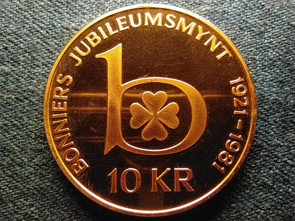 Svédország Bonniers jubileumi érme 1921-1981 réz 10 korona helyi pénz