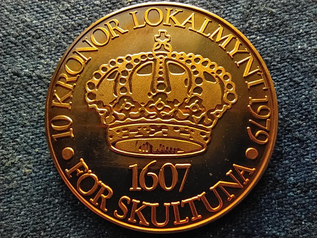 Svéd II. Gusztáv Adolf réz 10 korona helyi pénz 1979
