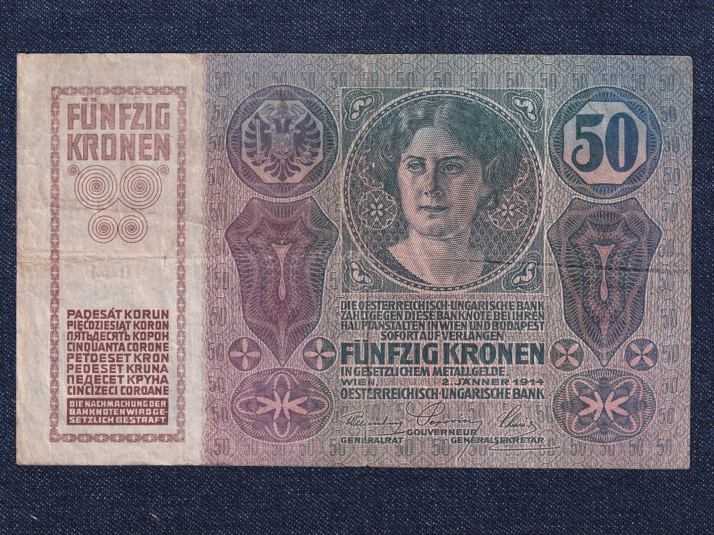Osztrák-Magyar (1912-1915 sorozat) 50 Korona bankjegy 1914 nincs felülbélyegzés
