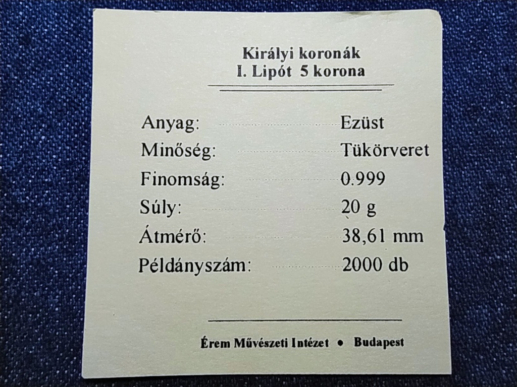 Királyi Koronák Utánveretben I. Lipót 5 korona .999 ezüst PP