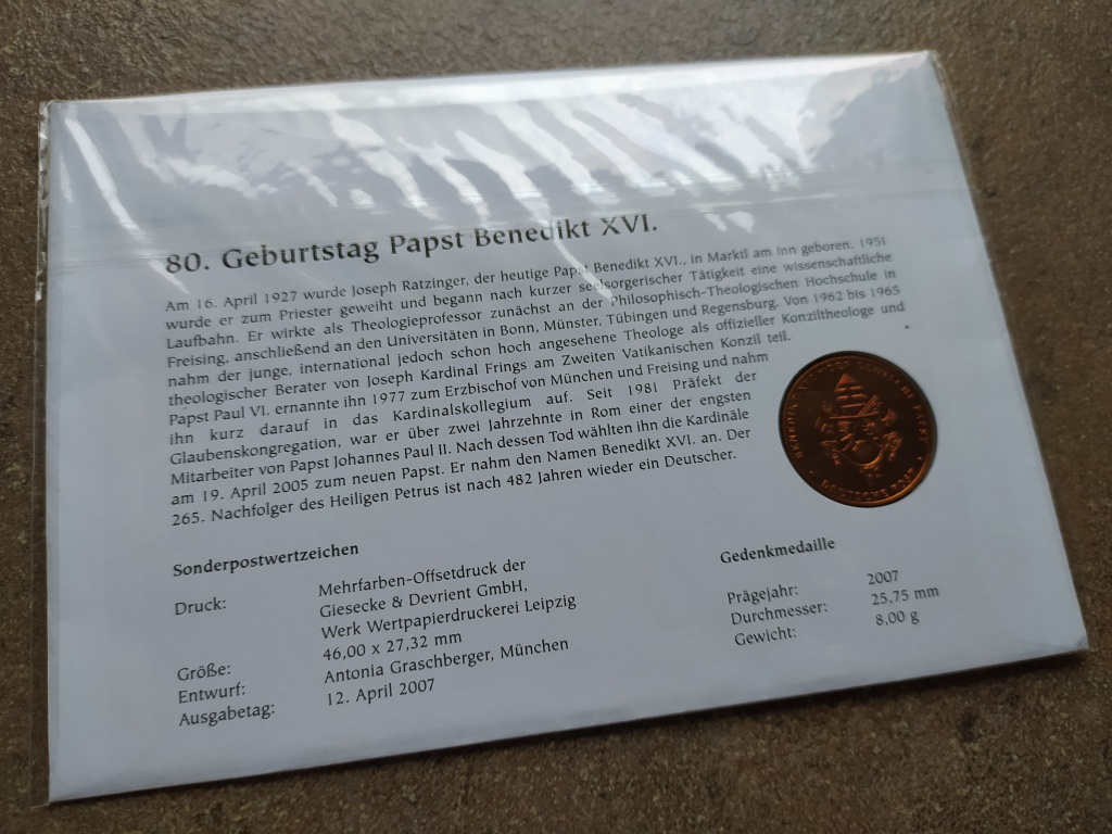XVI. Benedek Pápa Deutsche post érmes levelezőlap