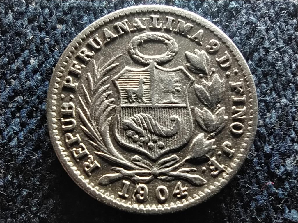 Peru Köztársaság (1822-napjainkig) .900 ezüst 1/2 Din 1904