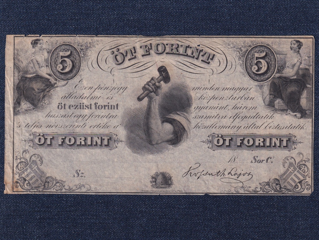 Szabadságharc Kossuth Lajos emigrációs 5 Forint bankjegy 1852