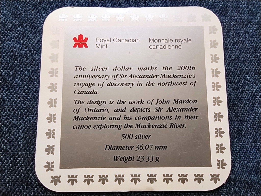 Kanada Bicentenárium MacKenzie folyó .500 ezüst 1 Dollár 1989 PP