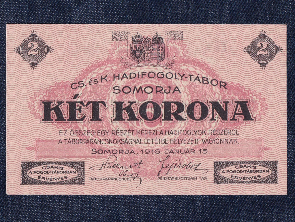 CS. és K. Hadifogoly-tábor Somorja 2 Korona szükségpénz 1916