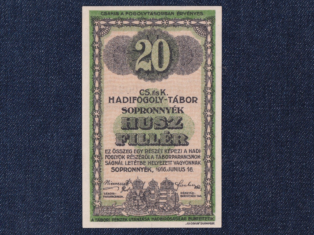 CS. és K. Hadifogoly-tábor Sopronnyék 20 fillér szükségpénz 1916