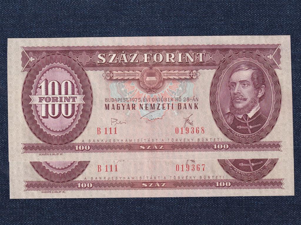 Népköztársaság (1949-1989) 100 Forint bankjegy 1975 Sorszámkövető pár