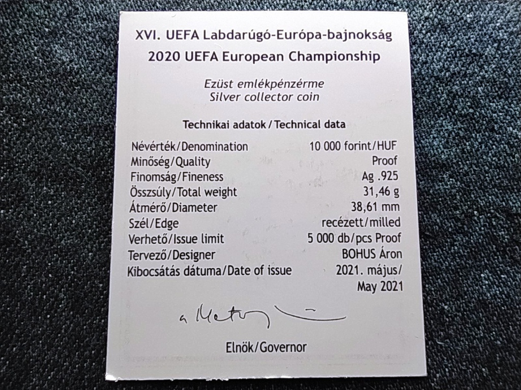 XVI. UEFA Labdarúgó-Európa-bajnokság .925 ezüst 10000 Forint 2021 BP PP