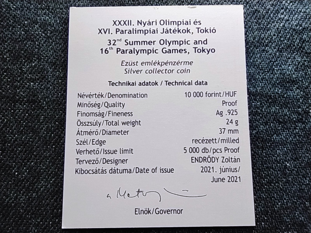 XXXII. Nyári Olimpiai és XVI. Nyári Paralimpiai Játékok .925 ezüst 10000 Forint 20
