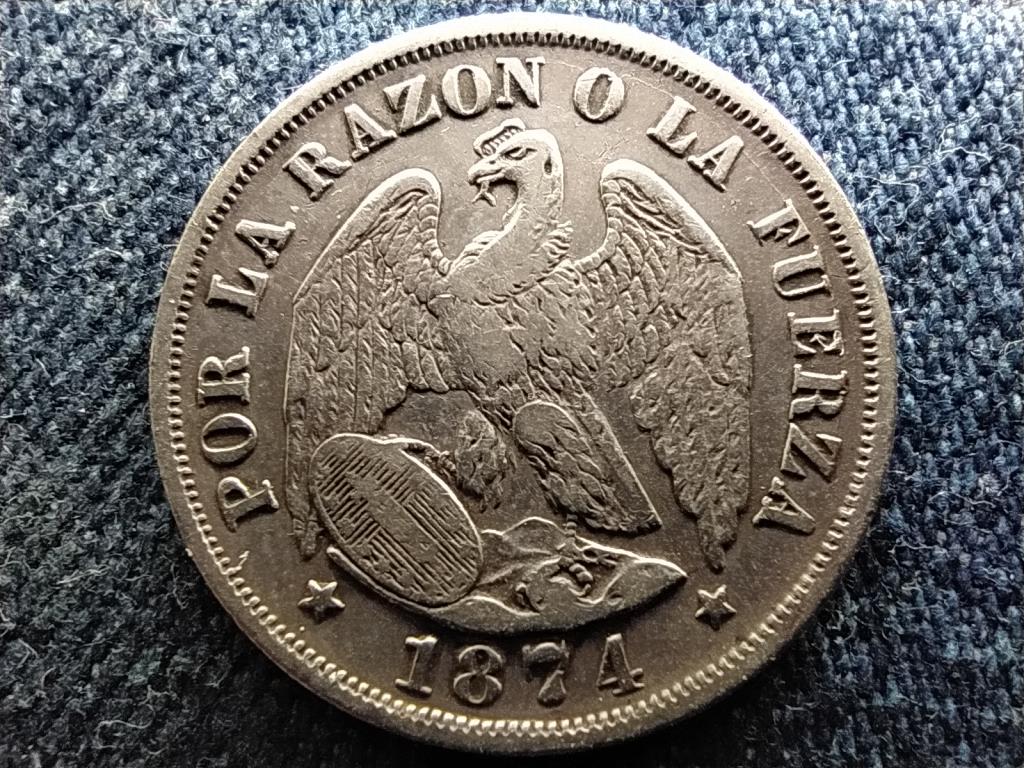 Chile Köztársaság (1818-) .835 ezüst 20 centavo 1874 So