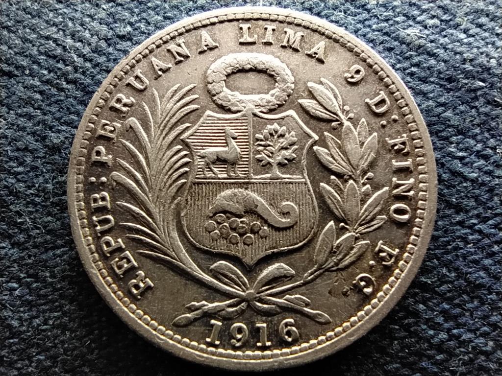 Peru Köztársaság (1822-napjainkig) .900 ezüst 1/5 sol 1916