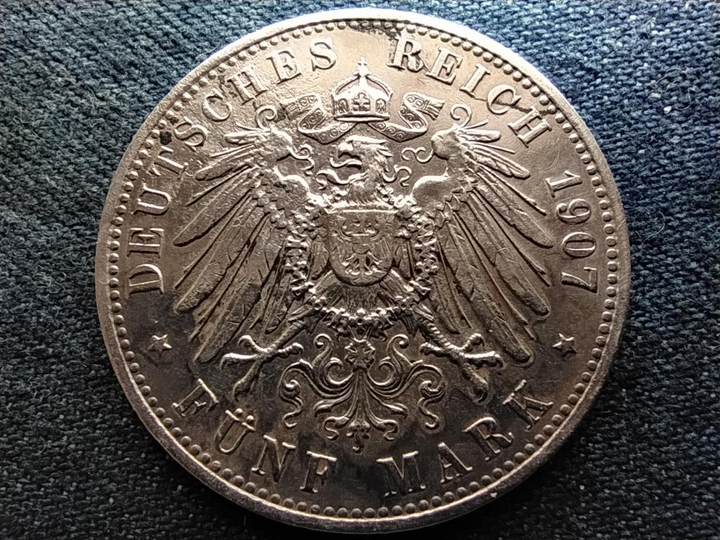 Német Államok Bajorország Ottó, bajor király (1886-1913) .900 ezüst 5 márka 1907 