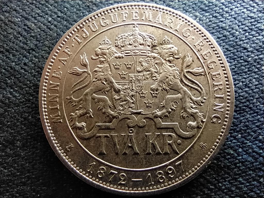 Svédország Az uralkodás 25. évfordulója .800 ezüst 2 Korona 1897 EB