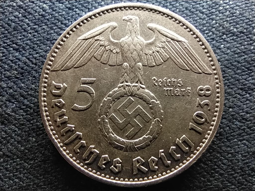 Németország Horogkeresztes .900 ezüst 5 birodalmi márka 1938 J