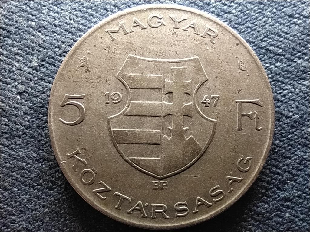 Kossuth Lajos .500 ezüst 5 Forint 1947 BP HAJ HOMLOKKÖZÉPIG ÉR CSAK