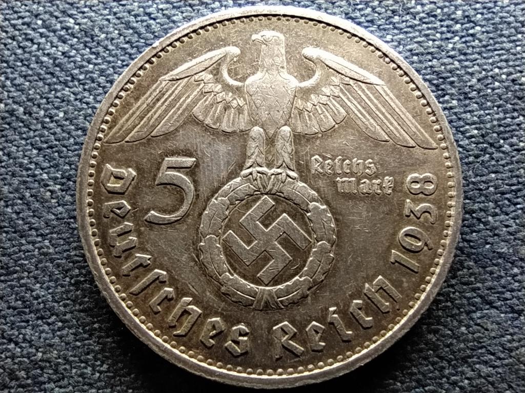 Németország Horogkeresztes .900 ezüst 5 birodalmi márka 1938 G