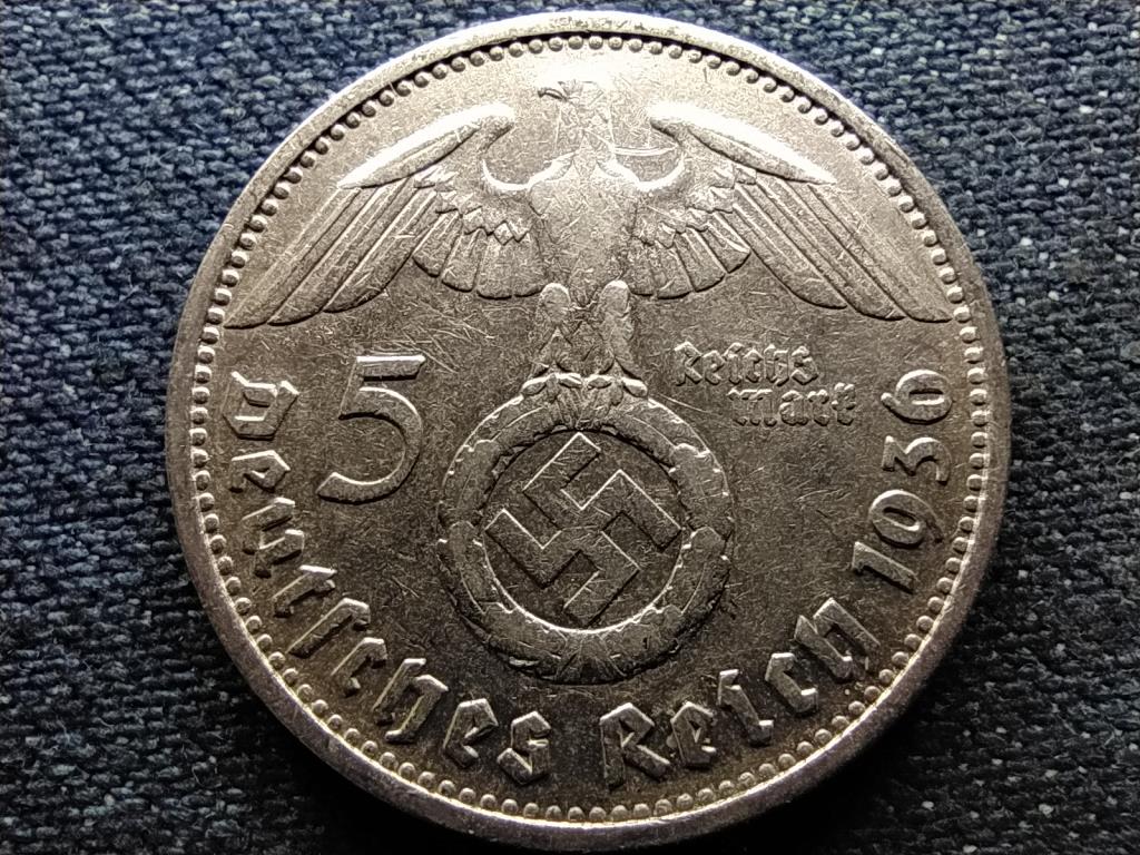 Németország Horogkeresztes .900 ezüst 5 birodalmi márka 1936 D