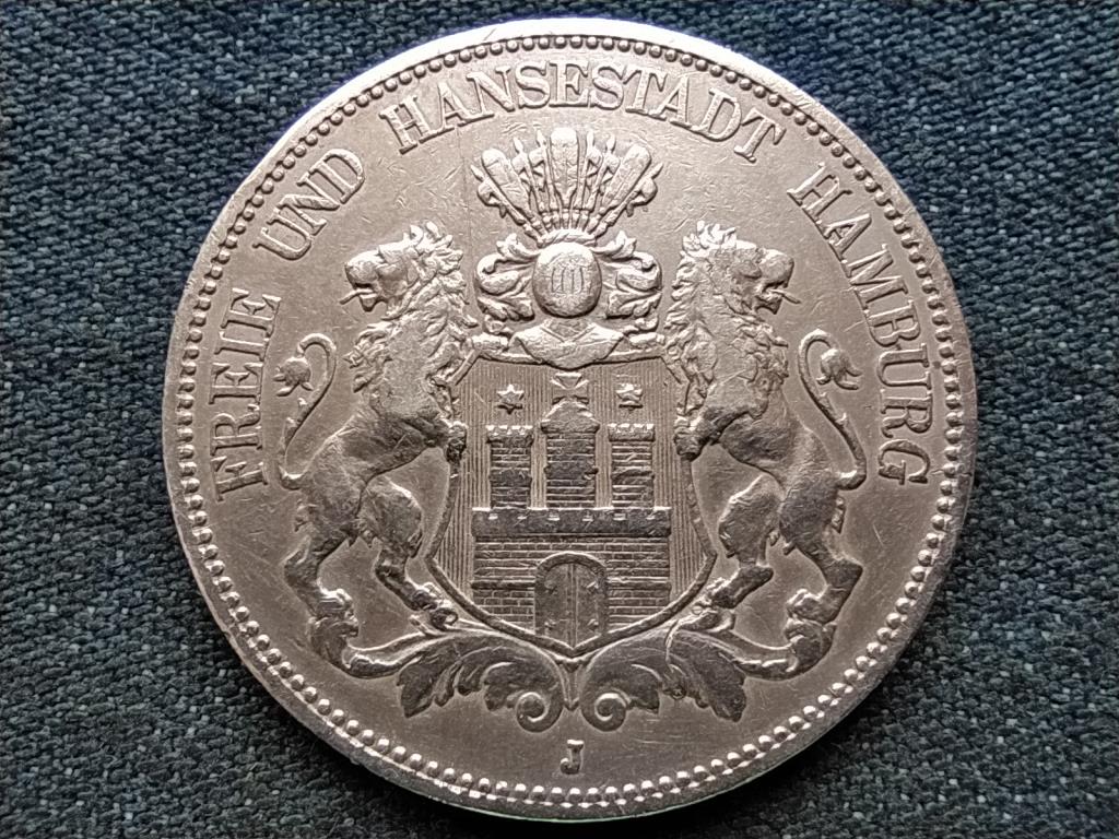 Német Államok Szabad Hanzaváros Hamburg (1324-1922) .900 ezüst 5 márka 1876 J