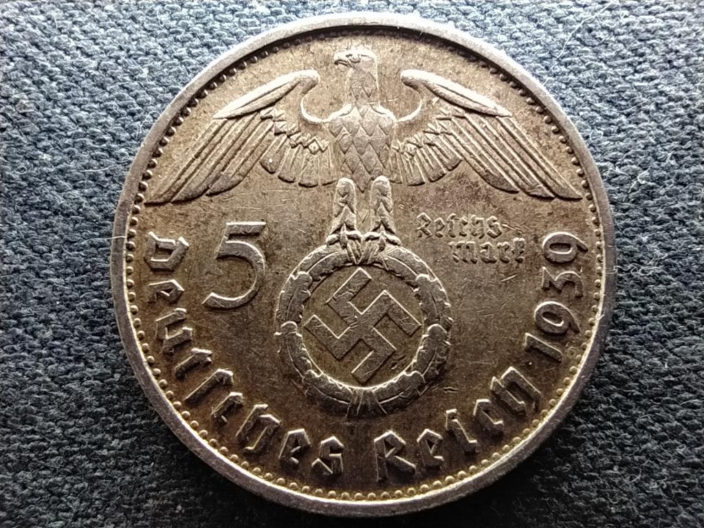 Németország Horogkeresztes .900 ezüst 5 birodalmi márka 1939 B