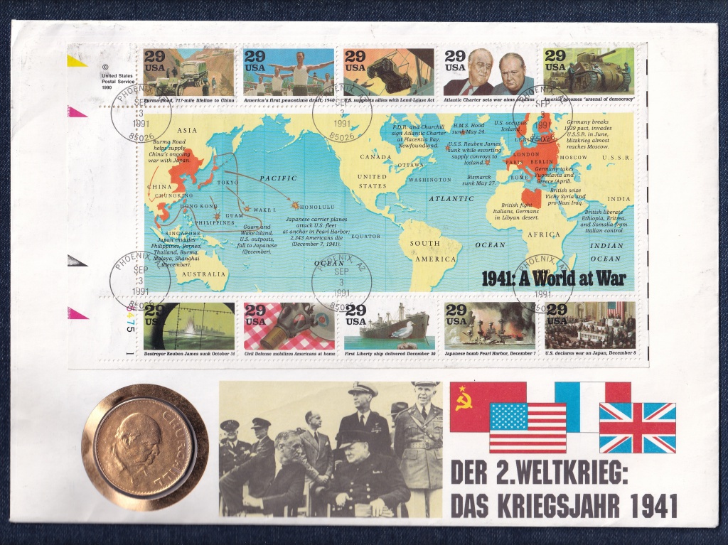 Anglia Churchill aranyozott 1 Korona 1965 boríték bélyegekkel