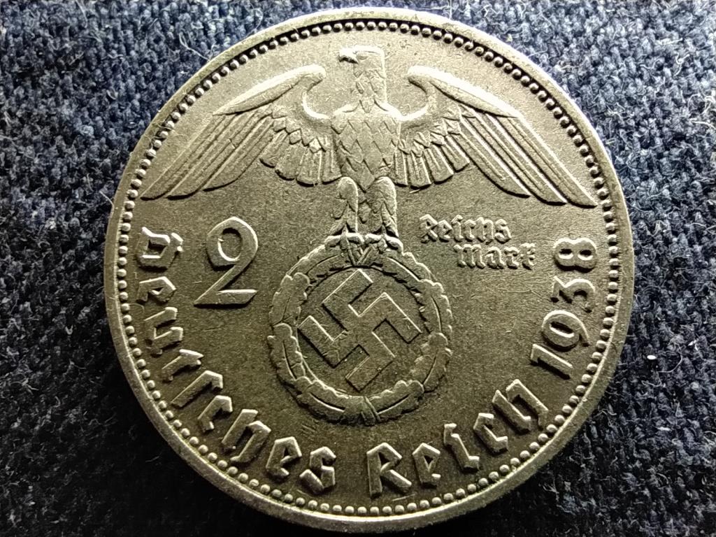 Németország Horogkeresztes .625 ezüst 2 birodalmi márka 1938 D EXTRA