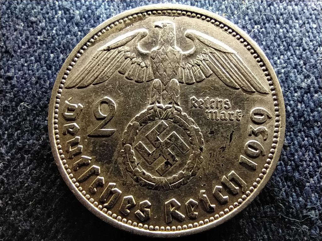 Németország Horogkeresztes .625 ezüst 2 birodalmi márka 1939 J RITKÁBB