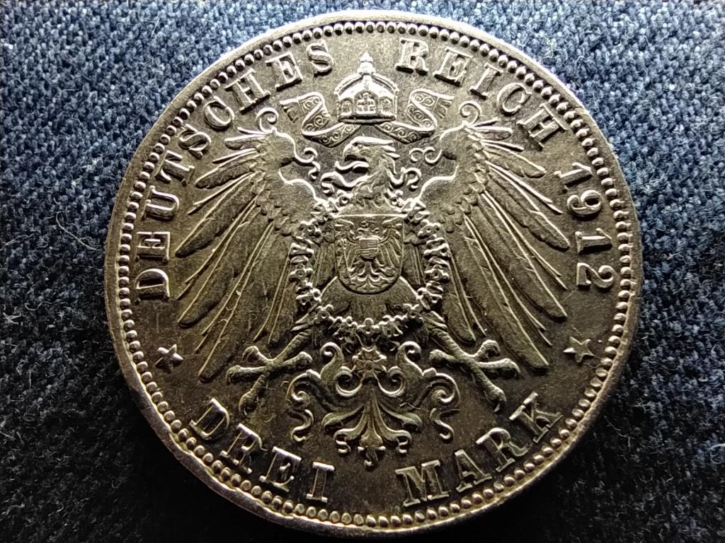Német Államok Bajorország Ottó (1886-1913) .900 ezüst 3 Márka 1912 D