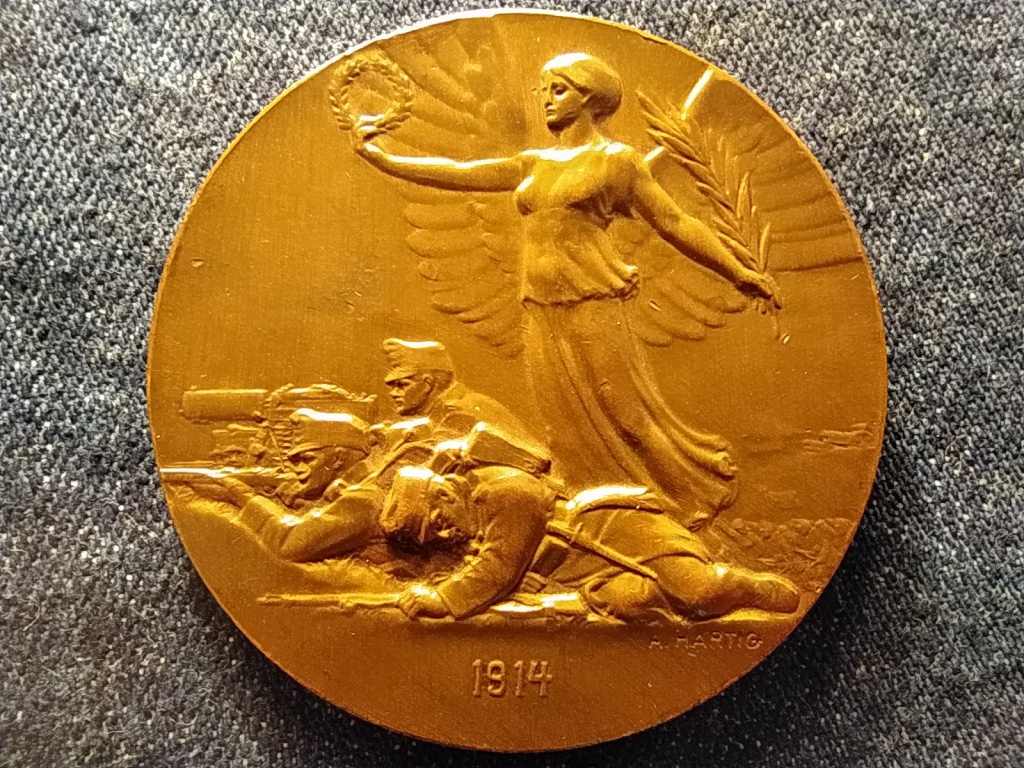 I. Ferenc József bronz háborús emlékérem 1914 A HARTIG R NEUBERGER 55mm 57,56g
