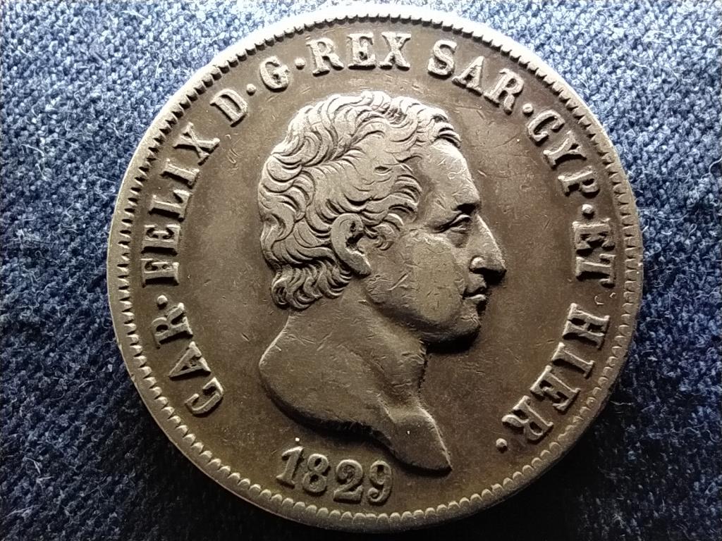Olasz Államok Szardínia Károly Félix (1821-1831) .900 ezüst 5 Líra 1829 P ANYAGHIB