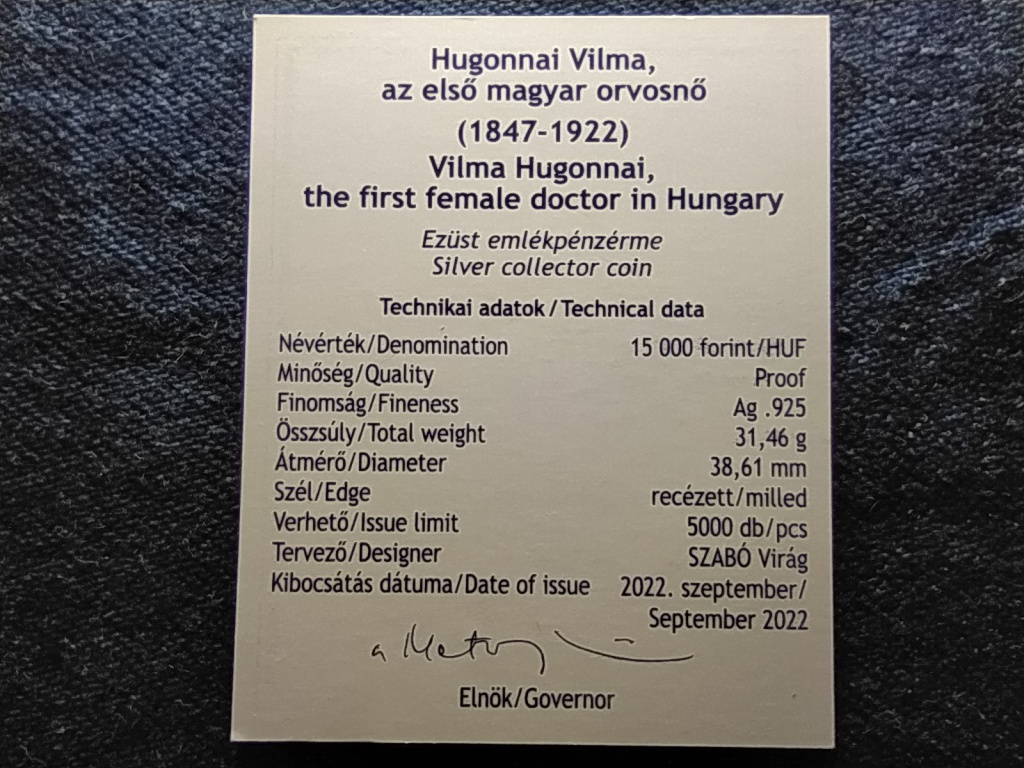 Hugonnai Vilma az első magyar orvosnő 2022 certificate