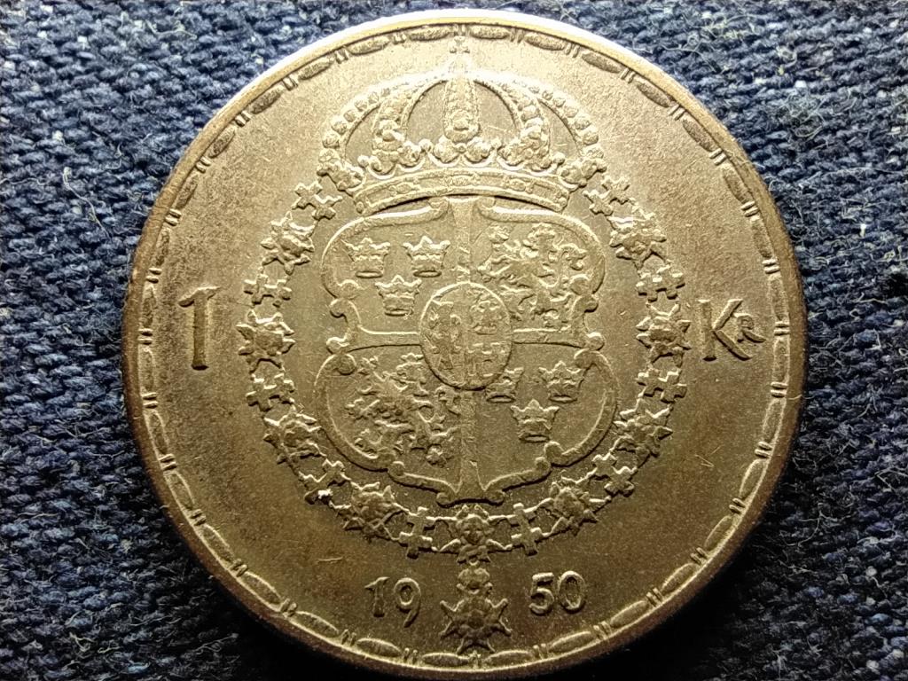 Svédország V. Gusztáv (1907-1950) .400 ezüst 1 Korona 1950 TS