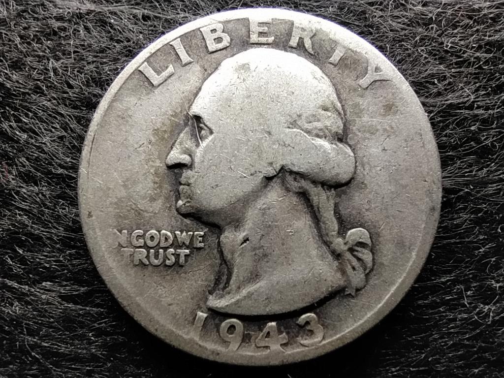 USA Washington silver quarter dollar .900 ezüst 0.25 Dollár 1943 S
