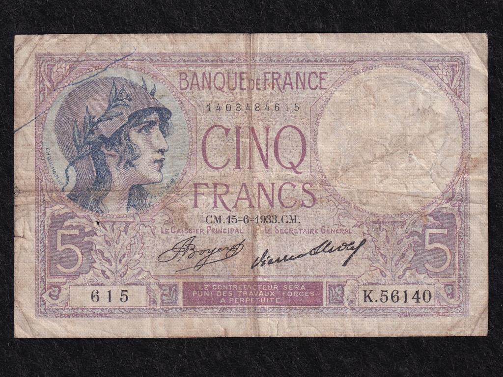 Franciaország 5 frank bankjegy 1933