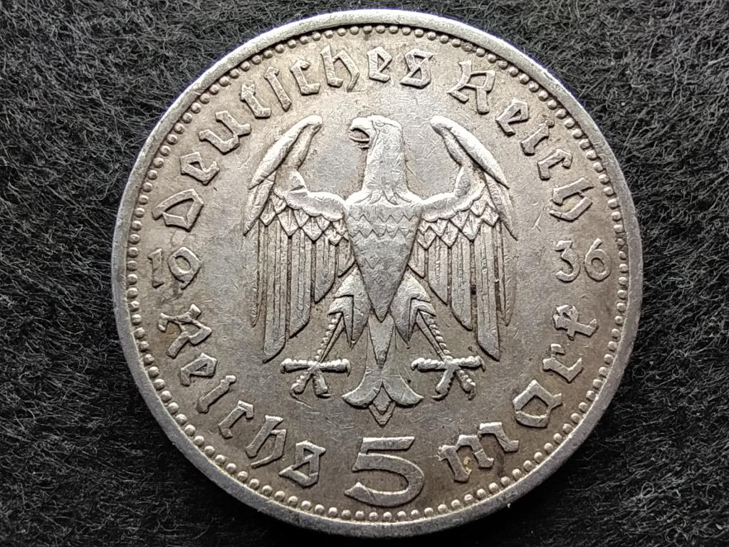 Németország Paul Von Hindenburg .900 ezüst 5 birodalmi márka 1936 A