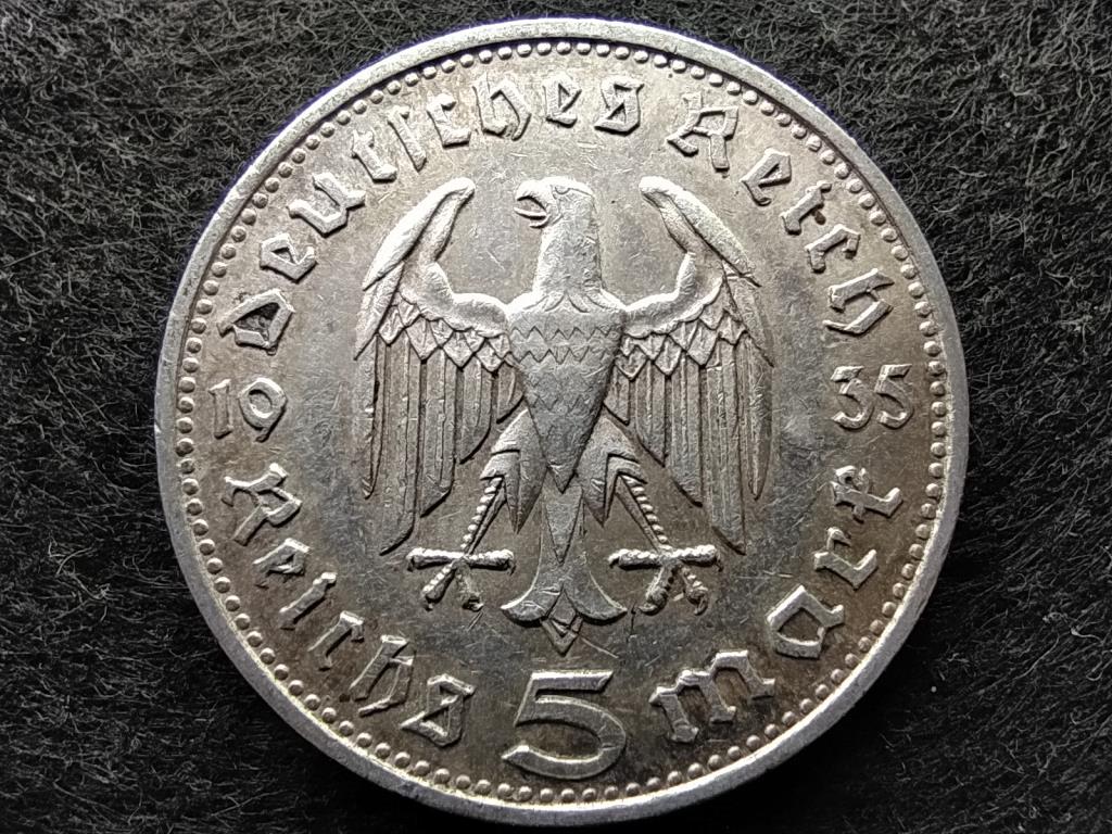 Németország Paul Von Hindenburg .900 ezüst 5 birodalmi márka 1935 D
