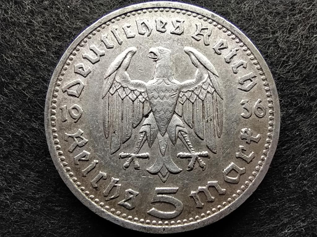 Németország Paul Von Hindenburg .900 ezüst 5 birodalmi márka 1936 D