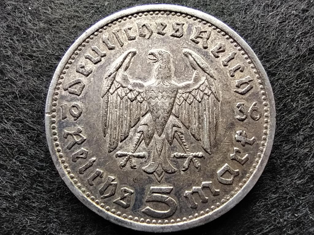 Németország Paul Von Hindenburg .900 ezüst 5 birodalmi márka 1936 E