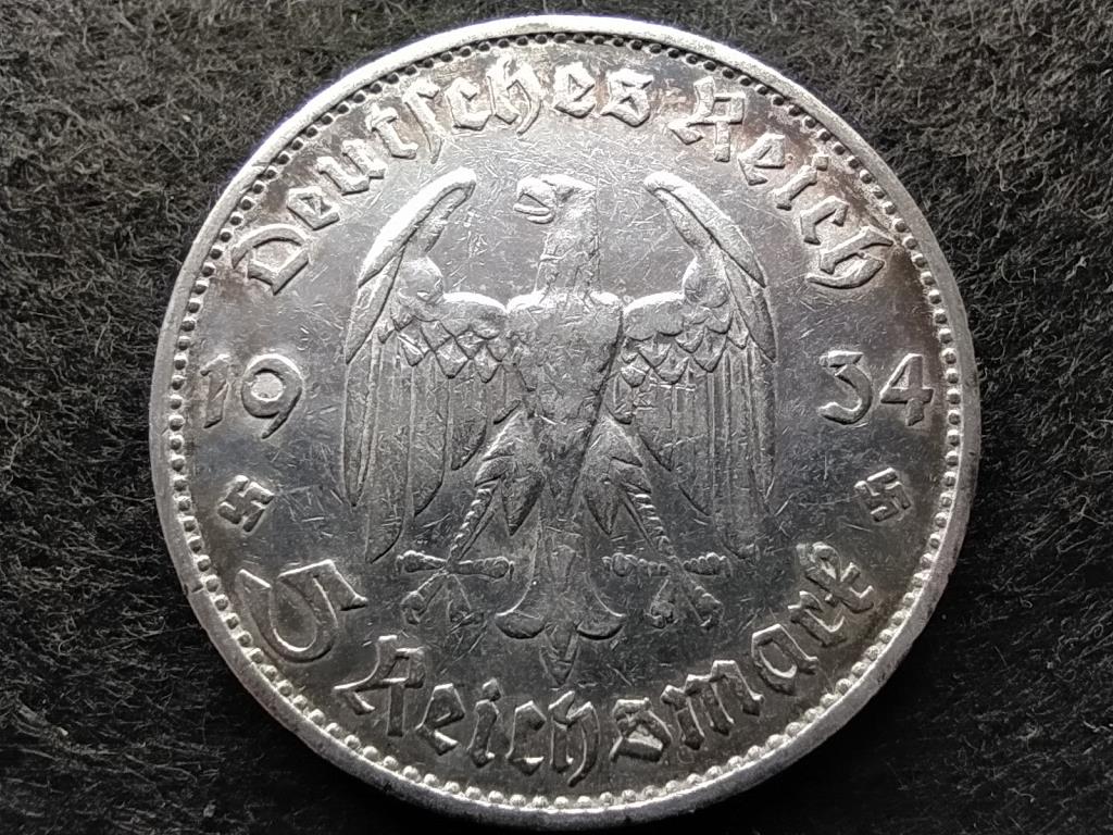 Németország Potsdam Templomos .900 ezüst 5 birodalmi márka 1934 G