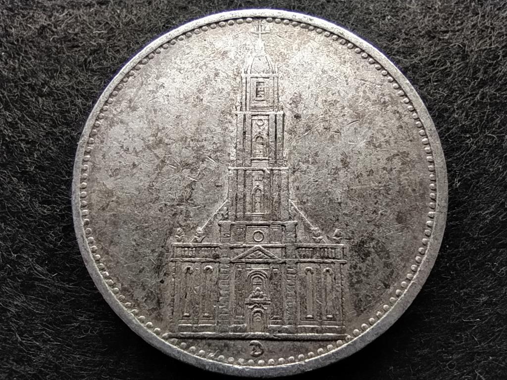 Németország Potsdam Templomos .900 ezüst 5 birodalmi márka 1934 D